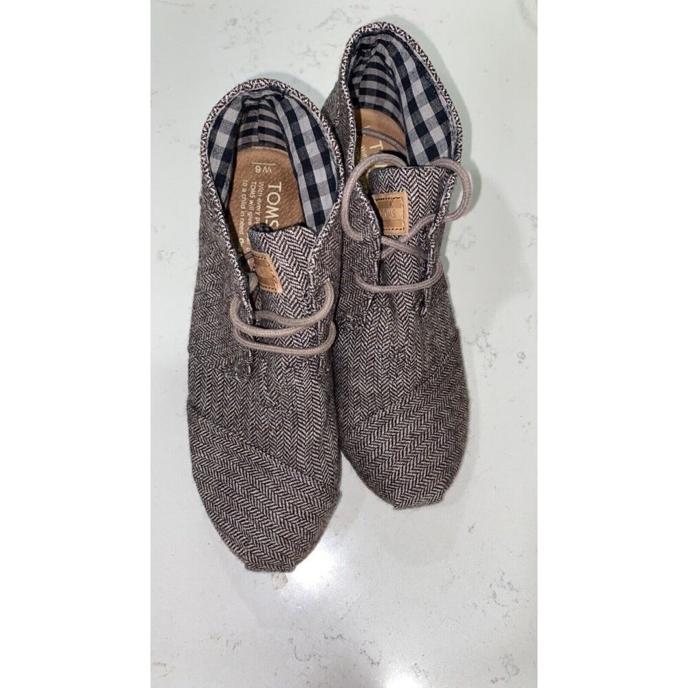 TOMS Desert Wedge Women’s Size 6W Brown Herringbone Lace Up Wedge Booties